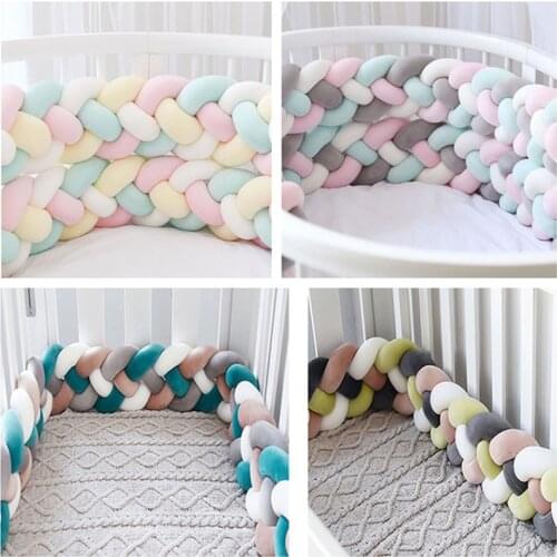 2.2M Baby Bumper Bed Braid Knot Pillow 4 Colors Weaving Infant Crib Cushion For Newborns Crib Protector Cot Bumper Room Decor