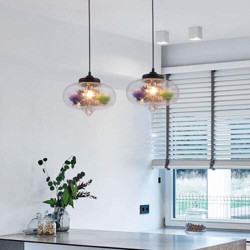 Glass ball pendant lamp for Kitchen Bar Dining Kitchen island lights table retro pendant lights Indoor home Flower Lamps