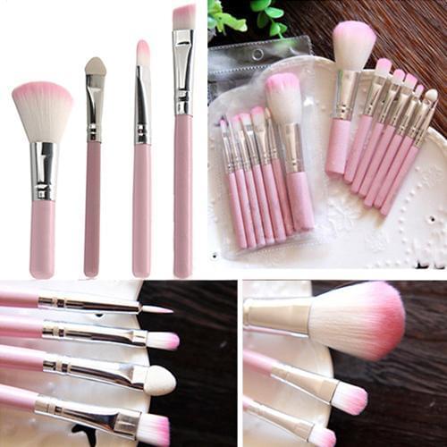 Popfeel 7Pcs Pro Pink Eye shadow Eyeliner Face Lip Makeup Brush Set Beauty Cosmetic Tool Makeup Brushes & Tools