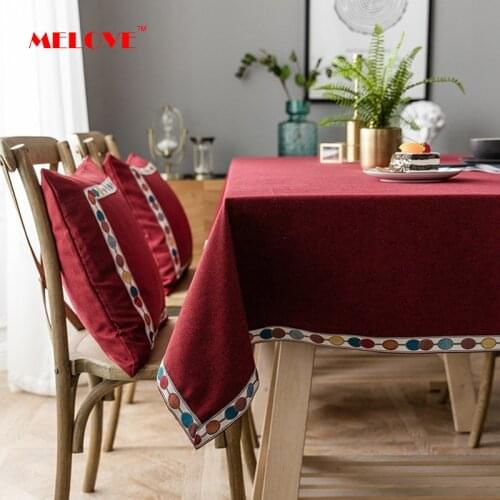 Linen Tablecloth Cotton Solid Color With Lace Waterproof Oilproof Thick Rectangular Table Covers Home Dining Tea Table