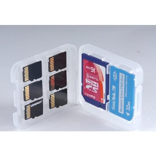 Standard 8 in 1 eight in one clear transparent plastic memory card holder SD card flash card memory stick MS TF card holder