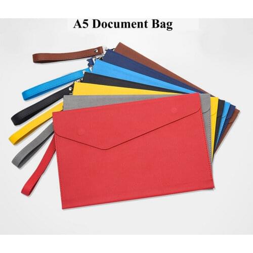Fashion Colors PU Leather Portfolio A5 Document Bag Bills Document Organizer Portable Leather File Pouch A5 With Strap