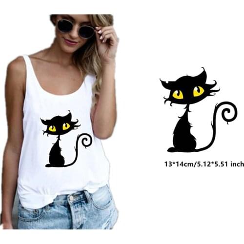 Halloween Black Cat Patch Iron on Heat Transfer Printing Stickers for Clothes T-Shirt DIY Appliques Thermal Patches Washable