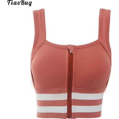 TiaoBug Women Sport Bra Square Neck Shoulder Straps Front Zipper Closure Shockproof Sport Bra For Gym Yoga Fitness Running