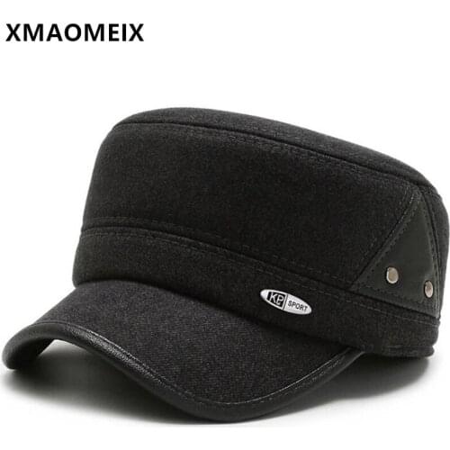 XMAOMEIX Mens Winter Cold Proof Warm Hat Military Hats Simple Casual Earmuffs Cap Adjustable Size Men Flat Cap Middle-aged caps