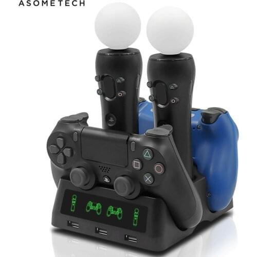 4 In 1 Charger for PS Move PS4 Controller PS VR P4 Joystick Charger for PS4 Slim/PS4 Pro Controller Stand for Sony Playstation 4