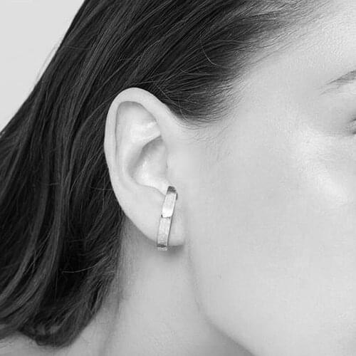 925 sterling silver geometry semicircle frosted stud earrings for women female Minimalist Geometric Ear Crawlers jewelry Brincos