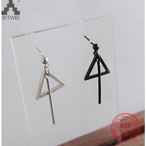 Elegant Triangle Ball Tassels Stud Earring 925 Sterling Silver Jewelry for Woman Fashion Gift