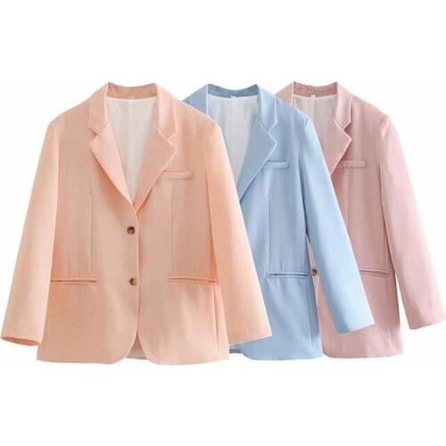 Za Womens Blazers Office Ladies Jacket Coats Solid Single-Breasted Pocket Long Sleeve Elegant Fashion Outwear Button Blazer trf