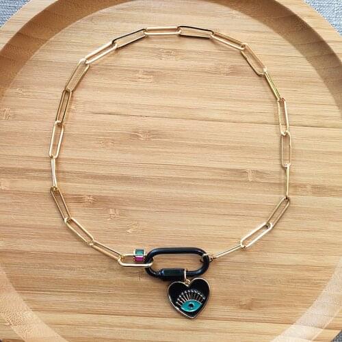 Women fashion heart pendant necklace with openable spiral clasp Simple retro eye pattern choker jewelry 2020 trendy collares