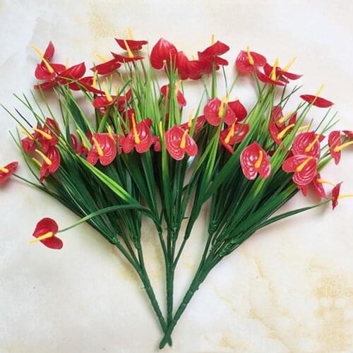 1 Bouquet Artificial Anthurium Flower Fake Plant DIY Wedding Party Decor Fake Flowers Ornament For Home Decor Hotel Garden Decor
