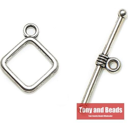 20Sets=1Lot ! ) Jewelry Finding Tibetan Silver Tone Smooth Square Connector Toggle Clasps For Jewelry Making EW67