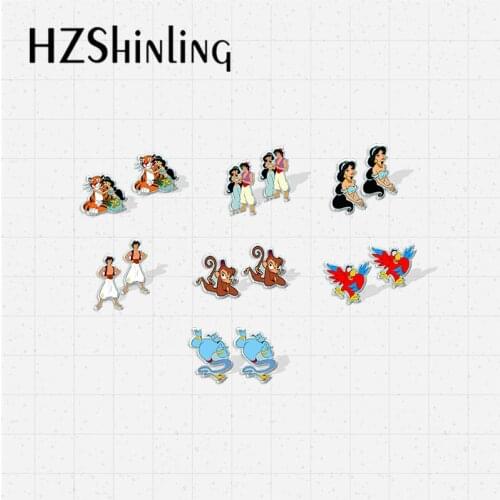 2021 New Arrival Cartoon Aladdin Jasmin Princess and Magical Lamp Characters Handcraft Epoxy Acrylic Stud Earrings