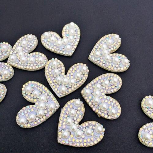 5pcs Cute Love Heart Pearl Rhinestone Applique Sew Glue on Patch for Clothing Dress Diy Patches Beaded Applique Sweater Applique