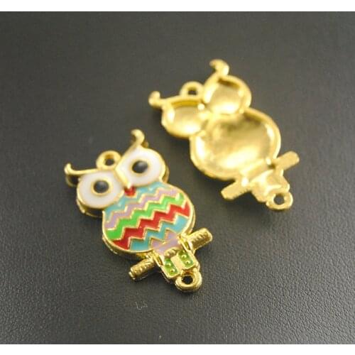 5pcs Gold/Silver Color Enamel Owl Charms Mix Colors Connector Jewelry Making DIY Handmade Craft 35x15mm