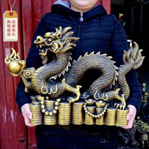57CM large home company business Shop ZHAO CAI Talisman Money Drawing good luck royal Fortune dragon COPPER Sculpture statue