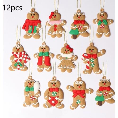 6/12Pcs Gingerbread Man Christmas Tree Hanging Pendant Xmas Tree Decor Ornament New Year Cute Funny Kid Gift Navidad Home Decor
