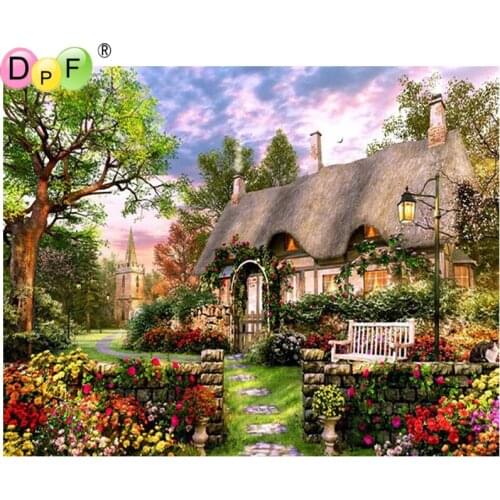 DPF Full Square 5DDIY Diamond Painting Cross Stitch Small House Path diamond Embroidery Rhinestone diamond Mosaic painting Gift