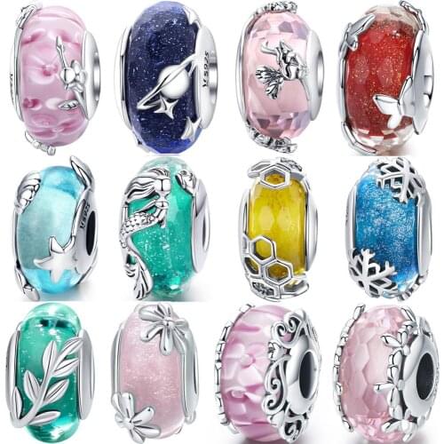 Authentic 925 sterling silver glass beads charms fit original bangle charm woman bracelet girl high jewelry making DIY