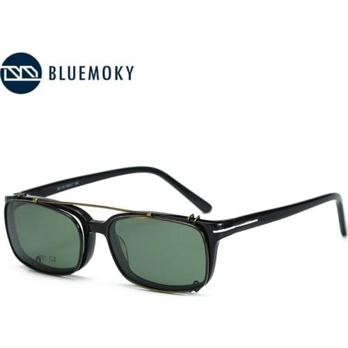 BLUEMOKY Metal Clip On Polarized Sunglasses Men Rectangle Frame Punk Magnetic Sun Glasses Goggle UV400 Driving Shades Eyewear