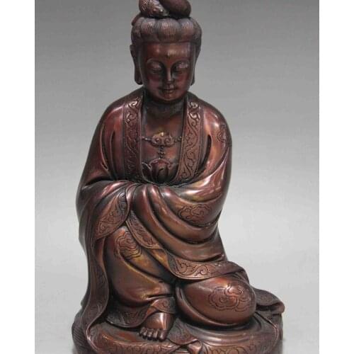 Buddhsim Red Copper Bronze fastdom Guan Yin Kwan-yin Boddhisattva Goddess Statue