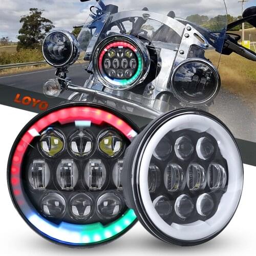 Black Chrome 5.75 inch LED Headlight High/Low Beam Front Driving RGB Headlamp LED For 5.75inch headlights Projector And Harley