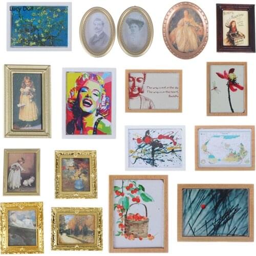 DIY House Oil Painting Mona Lisa 1:12 Scale DIY House Wall Painting Pretend Play Classic Toys Mini Drawing Simulation