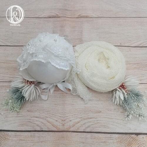 Don&Judy 2pcs/Set Newborn Photography Props Knit Stretch Wrap with Matching Hat Bonnet Accessories Baby Photo Shoot For Studio