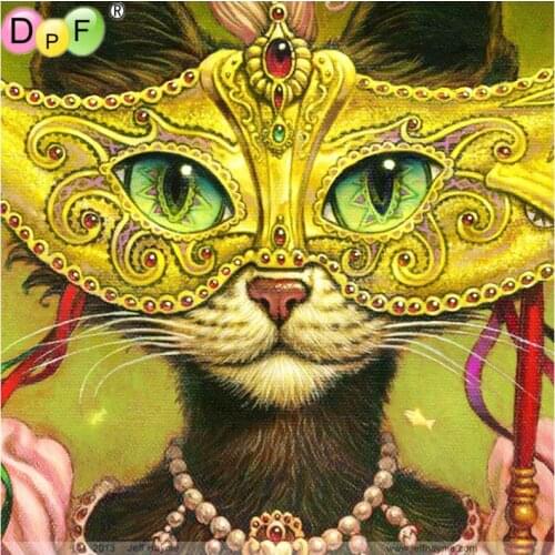 DPF DIY Gift 5D full Round Diamond Painting Magic Cube Cross Stitch magic cat golden mask Diamond Embroidery crafts Mosaic Decor
