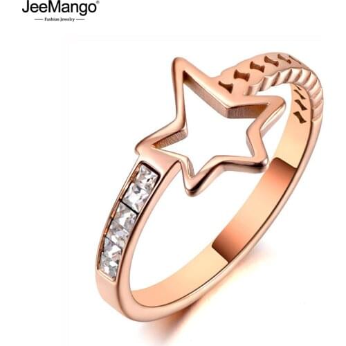 JeeMango Original Design Stainless Steel CZ Crystal Star Rings Jewelry For Women Girls Romantic Personality Finger Ring JR20008