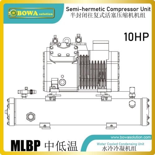10HP water cooled MLBP condensing unit with semi-hermetic piston compressor provides powerful cooling ability at low costs