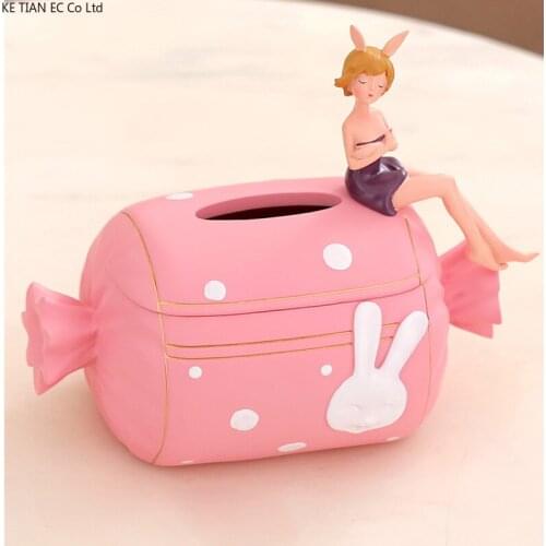 European Resin Girl Tissue Box Luxury Pink Candy Tissue Box Living Room Countertop Cute Character Napkin Storage Home Decoration