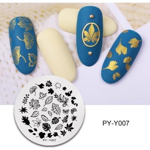 PICT YOU Round Nail Stamping Plates Flower Leaf Patterns Nail Art Image StampTemplates Stainless Steel Stencil Tools Y007