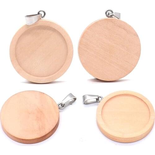 10pcs/lot 25mm Inner Size Wood and stainless steel hook Classic Simple Style Cabochon Base Setting Charms Pendant Jewelry Making