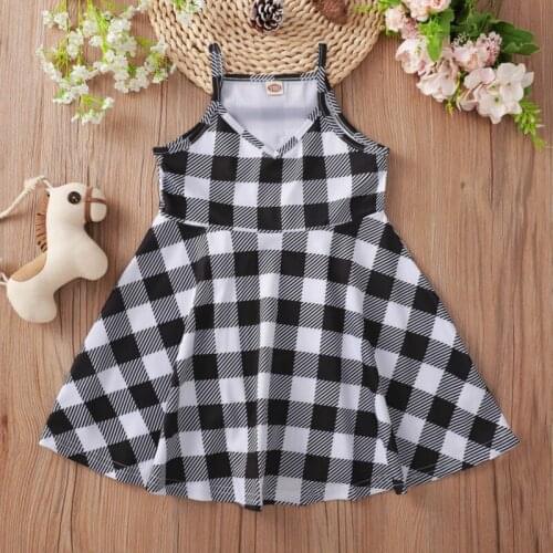 Summer Baby Dess Check Print Suspender Knee-Length Casual Sleeveless Clothes V-Neck Girl Dress Dress