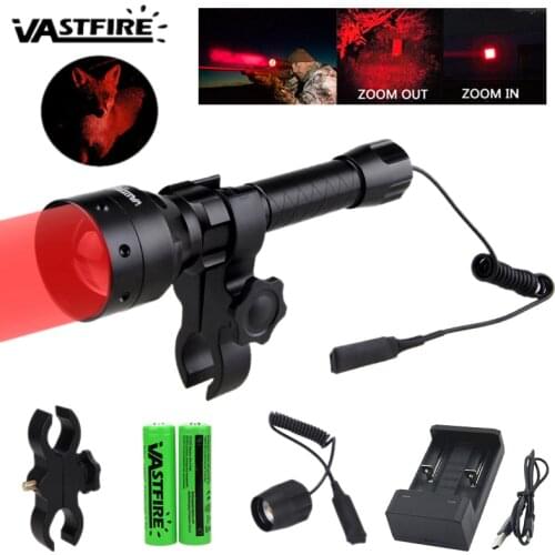 Zoomable Hunting Flashlight 500 Yards 55mm Lens Focus Tactical Under-barrel Gun Light+Rifle Scope Mount+18650+USB Charger+Switch