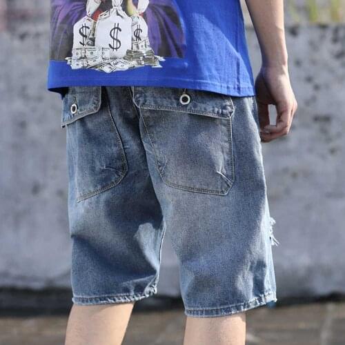 Men"s Casual Ripped Denim Shorts Straight Loose Baggy Boardshorts Streetwear Clothing Plus Size 28-42