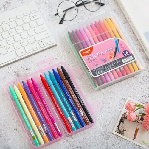 Korean Watercolor Gel Pen 12 / 24 / 36 Colors Fiber Painting Graffiti Pen Set Fine Line Pen Planner Diary Accessories Stationery