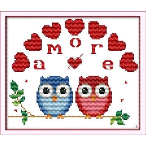 Owl couple lover cross stitch kit cartoon count stamped fabric 14ct 11ct hand embroidery DIY handmade needlework supplies free