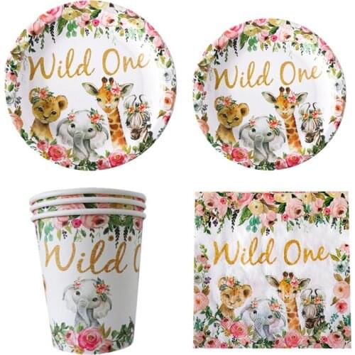 Jungle Safari Birthday Party Decoration Disposable Tableware Set Jungle Animal Dinosaur Party 1st Birthday Boy Baby Shower Favor