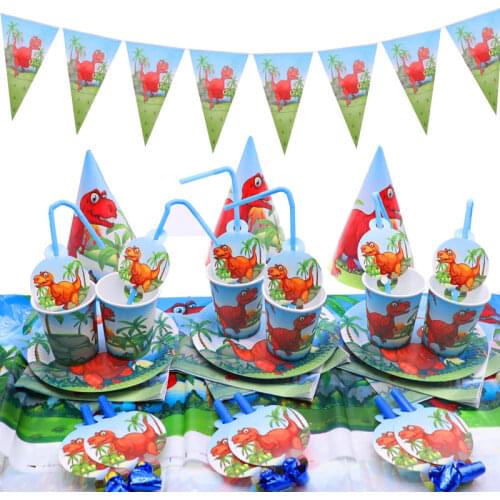 NEW Red Dinosaur Tyrannosaurus Rex Party Decoration Disposable Tableware Paper Cup Plate Hat Baby Shower Kids Birthday Supplies