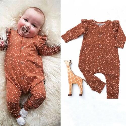 Focusnorm New Fashion Newborn Baby Girl Long Sleeve Romper Solid Print Dot Jumpsuit Playsuit Outfits Clothes
