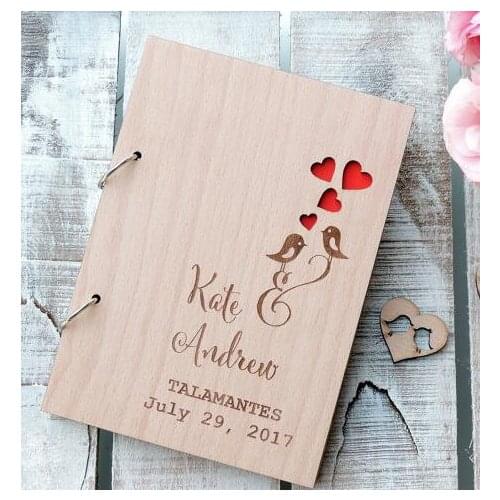 Personalized Love Birds Rustic wedding guest album engraved Wooden guestbooks Reception party favors decorations