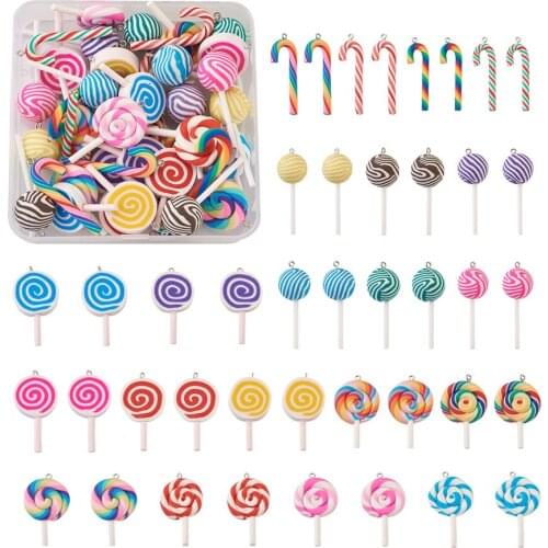42pcs/box Mixed Color Cute Lollipop Shaped Handmade Polymer Clay Pendant for DIY Jewelry Making Accessory