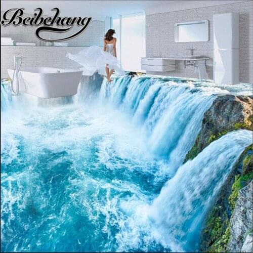 Beibehang bathroom Custom floor wallpaper wear non-slip thickened self-adhesive PVC photo Wallpaper bathroom mural painting