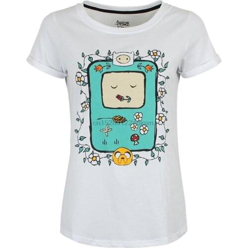 Adventure Time WomenS Bmo Flowers T-Shirt White Cartoon T Shirt Men Unisex New Fashion Tshirt Free Shipping Funny Tops