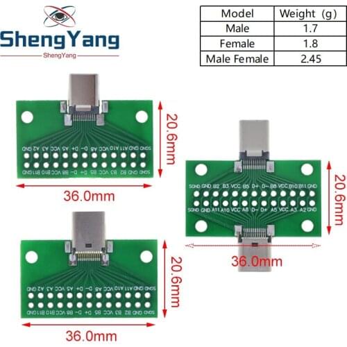 Type-C Male to Female USB 3.1 Test PCB Board Adapter Type C 24P 2.54mm Connector Socket For Data Line Wire Cable Transfer