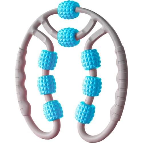 Handheld 8 Wheels Massage Roller for Arm Leg Neck Muscle Relax, Pink Exercise Fitness Soothing Meridian Yoga Equipment