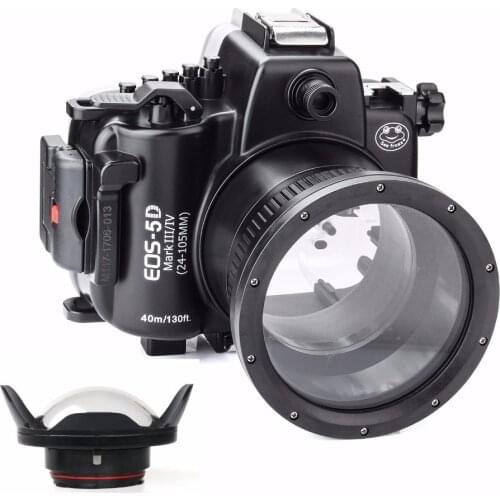SeaFrogs 5D4 5D IV 40M 130ft Diving Waterproof Housing Case for Canon 5D III IV 5D3 5D4+Seafrogs WA-1 Fisheye Wide angle lens