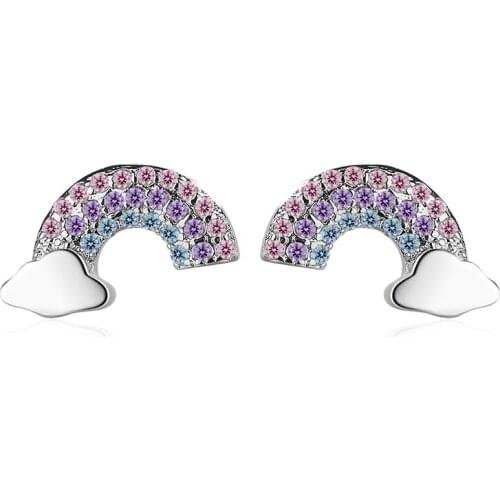 Lovely Creative Multicolor Rainbow Stud Earrings For Women Tiny Micro Crystal Paved Minimal Arcuated Earring Piercing Accessory